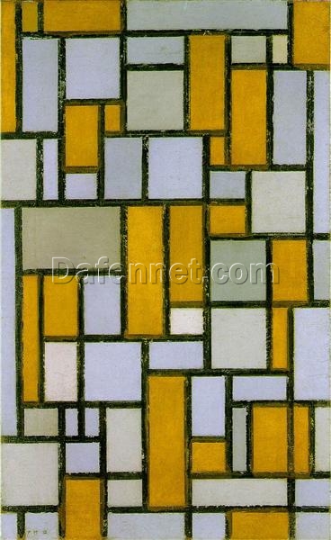 Customizable Oil Painting on Canvas Inspired by Mondrian’s “Composition with Gray and Light Brown” (1918) – Handmade in Dafen Village