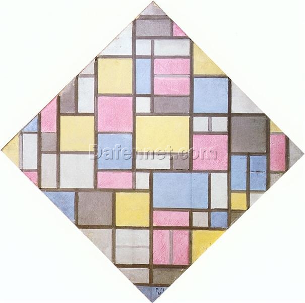 Authentic – Looking Reproduction of “Composition with Grid VII” by Piet Mondrian Inspired by Neoplasticist Aesthetics for Interior Decorators – Dafen Village Handmade Creation