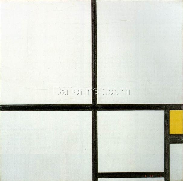 Authentic – Looking Reproduction of “Composition with yellow patch” by Piet Mondrian Inspired by Neoplasticist Aesthetics for Interior Decorators