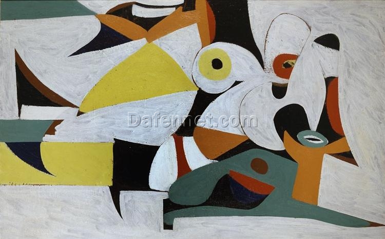 Exquisite Handmade Oil on Canvas Inspired by Arshile Gorky’s c.1938 – c.1940 Cubist Abstract ‘Composition’ for Art Connoisseurs and Luxury Home Decor