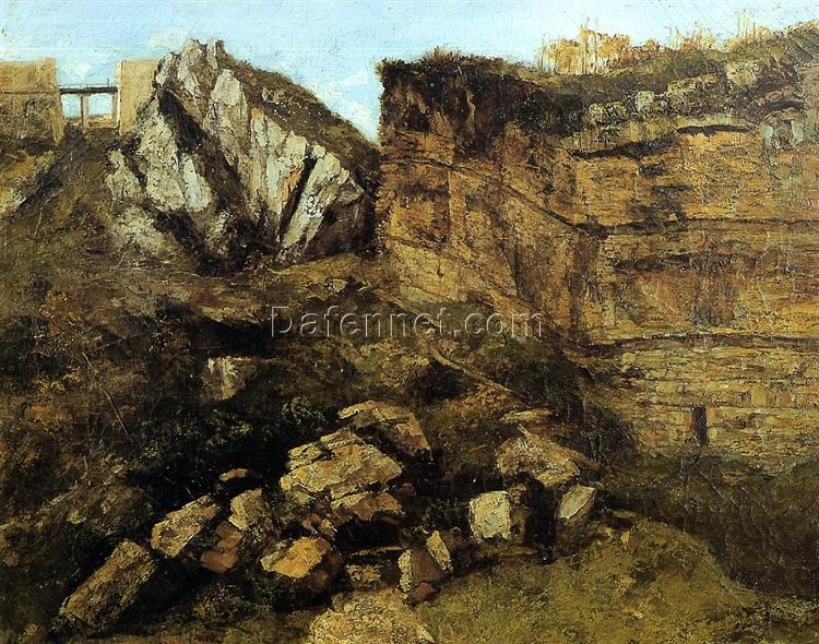 Striking 1864 Gustave Courbet ‘Crumbling Rocks’ Realist Oil on Canvas Landscape – Ideal for Art Aficionados and Nature Enthusiasts