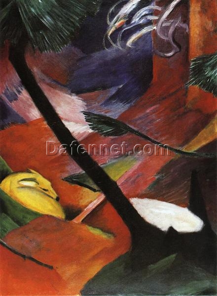 Franz Marc’s ‘Deer in the Forest II’ Expressionist Style Hand-painted Oil Canvas – Ideal for Creating a Serene and Artistic Atmosphere in Your Space