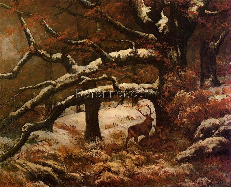 Authentically Rendered 1868 ‘Deer Shelter’ (Remise de Cerfs) by Gustave Courbet – Realist Oil Canvas Landscape from Private Collection, Ideal for Art Connoisseurs