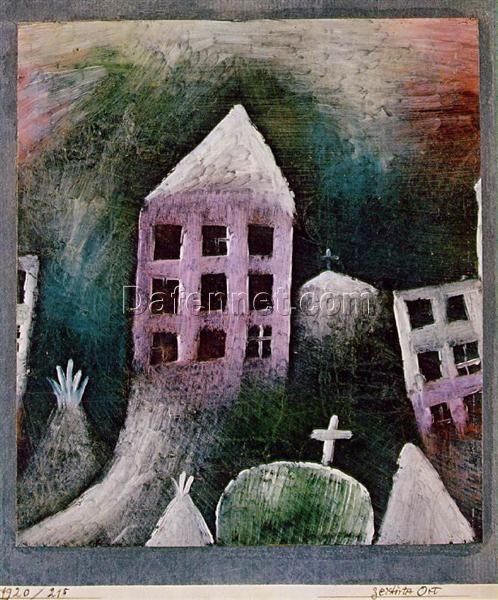 Exquisite Replica of Paul Klee’s ‘Destroyed Place’ – Inspired by Expressionist Cityscape, Hand – painted in Dafen Village Oil on Paper