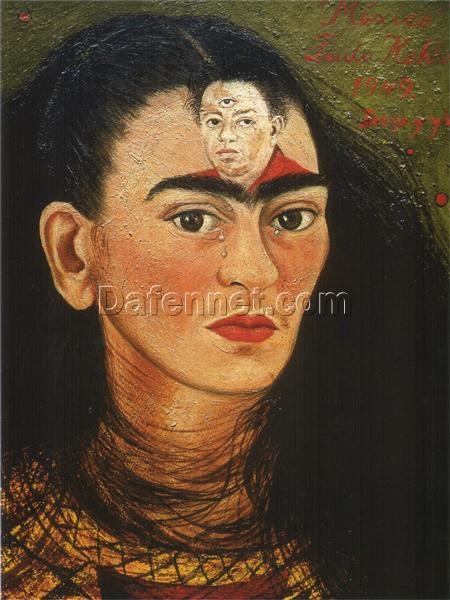 Inspired by Frida Kahlo – Diego and I | Hand-Painted Oil Painting | Mexican Naïve Art Self-Portrait | DaFen Village Studio