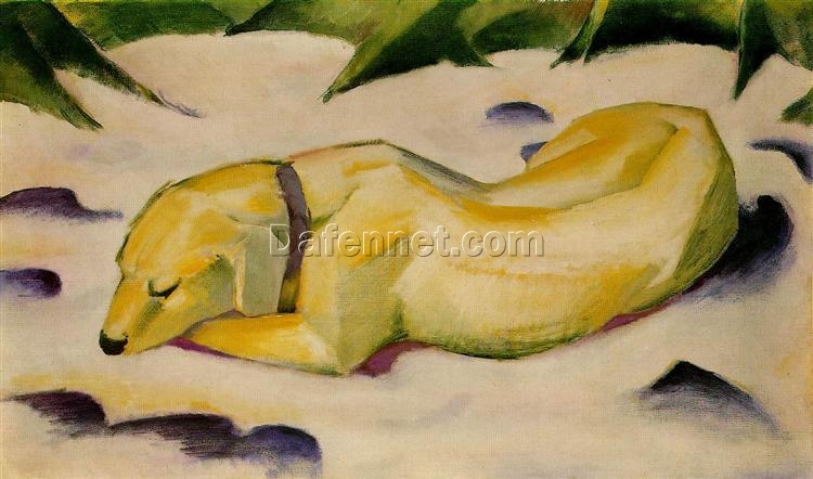 Dog Lying in the Snow” – Franz Marc Inspired Expressionist Animal Oil Painting Replica – Hand – painted in Dafen Village Studios for Art Lovers