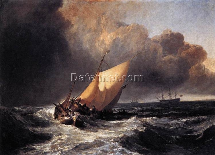 Spectacular Romantic Marina Painting: ‘Dutch Boats in a Gale’ by J.M.W. Turner (1801) – A National Gallery, London Masterpiece