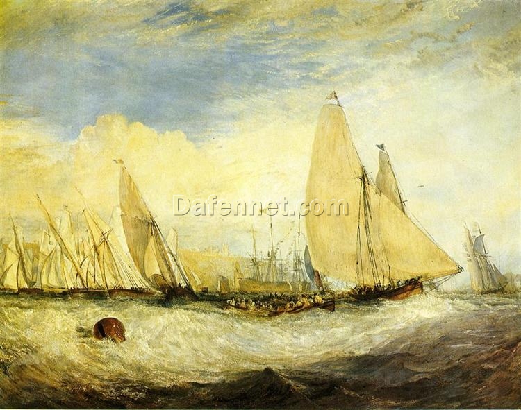 Enthralling Romantic Marina Scene: ‘East Cowes Castle, the seat of J.Nash, Esq. the Regatta beating to windward’ by J.M.W. Turner (1828) – Reproduction of a Masterpiece