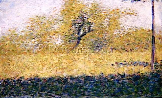 Exquisitely Hand-Painted Oil on Wood Replica of Georges Seurat’s ‘Edge of Wood, Springtime’ (Lisière de bois au printemps) – A Breathtaking Neo-Impressionist and Pointillist Landscape by Dafen Village Artists for Art Connoisseurs and Nature Enthusiasts