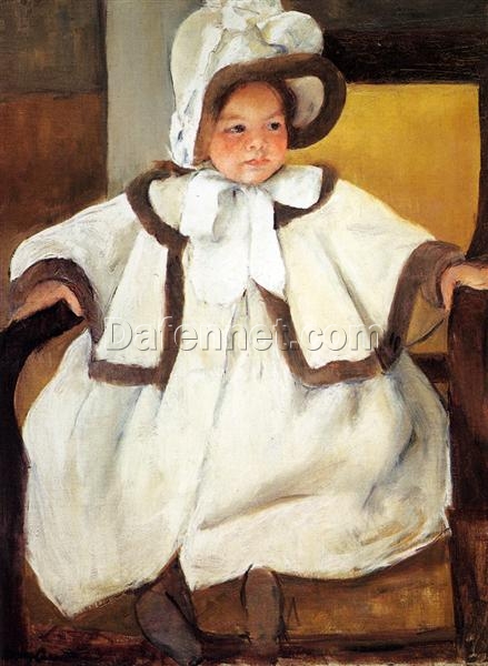 Charming Mary Cassatt’s ‘Ellen Mary Cassatt In A White Coat’ (c.1896) Oil on Canvas Replica, Impressionist Masterpiece