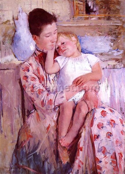 Hand – Painted Impressionist – Style Oil Painting of Mother and Child Inspired by Mary Cassatt’s ‘Emmie and Her Child’ | Dafen Village Artisans’ Creation for Home Decor