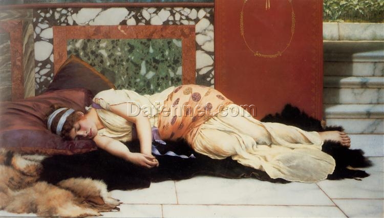 Custom – made Oil Painting of ‘Endymion’ in the Vein of John William Godward’s 1893 Neoclassical Style, Created in Dafen Village for Home Decorators Needing a Statement Neoclassical Piece for Their Large Spaces