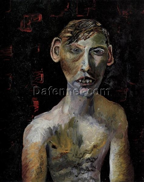 Hand – Painted “Evacuee Boy” Inspired Expressionist Portrait Oil Painting by Dafen Village Studios – Ideal for Art Collectors