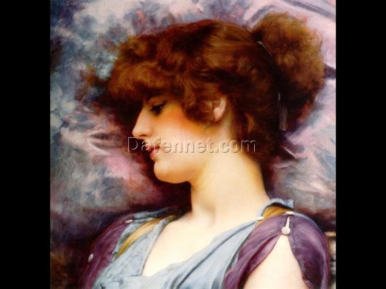 Custom – made Oil Portrait of ‘Far Away Thoughts’ in the Vein of John William Godward’s 1892 Neoclassical Style, Created in Dafen Village for Home Decorators Seeking an Artistic and Timeless Accent