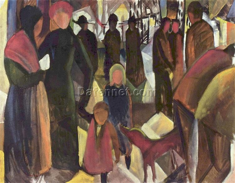 Exquisite Dafen Village Reproduction Inspired by August Macke’s ‘Farewell’ (1914) – 101×130.5 cm Orphic Genre Painting Oil on Cardboard for Art Collectors