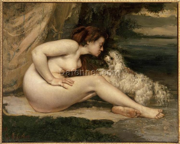 High-Resolution Print Inspired by Gustave Courbet’s ‘Female Nude with a Dog (Portrait of Leotine Renaude)’ – An Affordable Way to Adorn Your Space with Realist Nude Art from Dafen Village