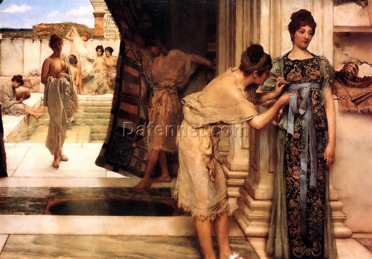 The Frigidarium – Inspired by Sir Lawrence Alma – Tadema’s 1890 Romantic Genre Oil Painting on Canvas, Hand – painted Replica from Dafen Village with 59.7 x 45.1 cm Dimensions for Art Aficionados