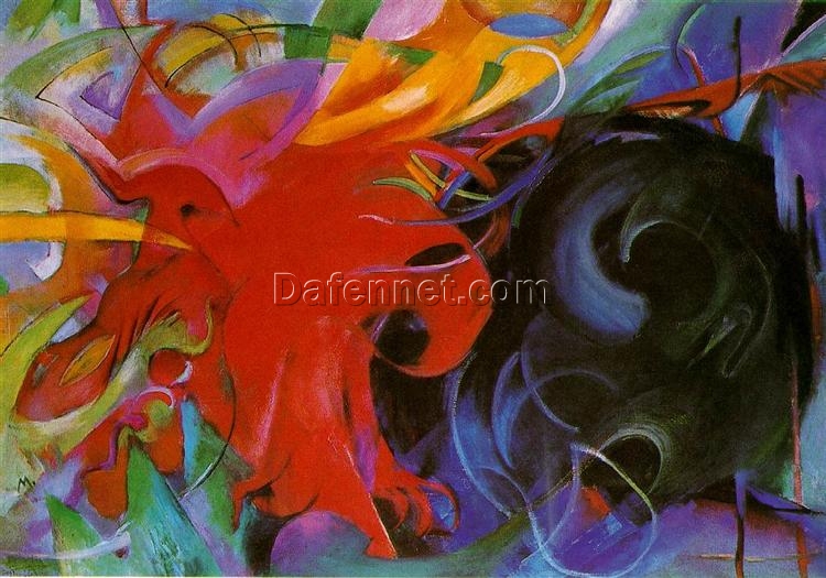 Franz Marc’s ‘Fighting Forms’ Expressionist Style Hand-painted Oil Canvas – Perfect for Adding a Touch of Emotional Intensity and Modern Artistry to Your Space