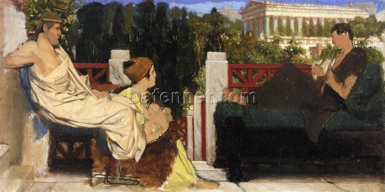 Exquisitely Hand-Painted Oil Sketch Inspired by Sir Lawrence Alma-Tadema’s ‘Figures on the Terrace by the Acropolis’ (c.1870 – 1874) – A Delicate Romantic Sketch Replica by Dafen Village Artists for Art Aficionados and Ancient Greek History Buffs