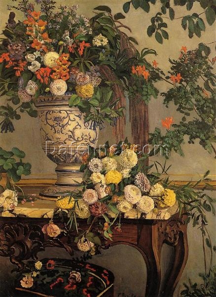 Custom – Sized Impressionist Flower Painting ‘Flowers’ Inspired by Frederic Bazille’s 1868 Masterpiece, Handmade in Dafen Village