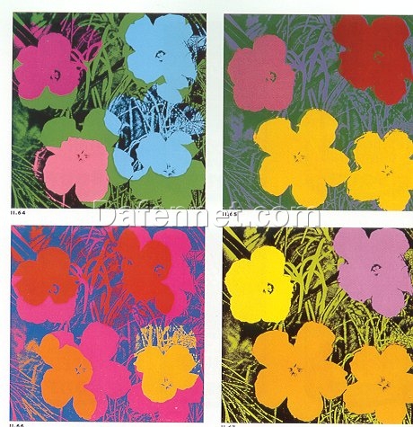 Authentic-looking Pop Art Flower Painting – Inspired by Andy Warhol’s ‘Flowers’ (1970), Handcrafted in Dafen Village