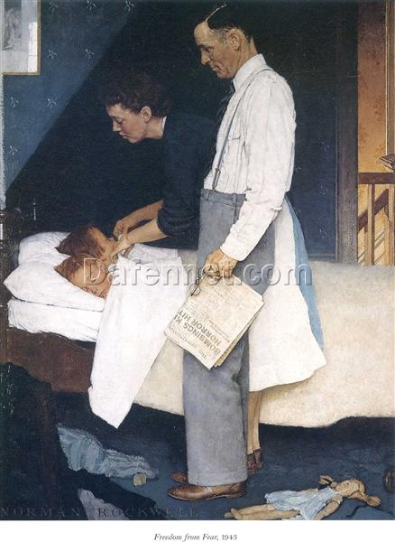 Dafen Village Presents: Inspired by 1943 Norman Rockwell’s ‘Freedom From Fear’ – Four Freedoms Series Oil Canvas Artwork