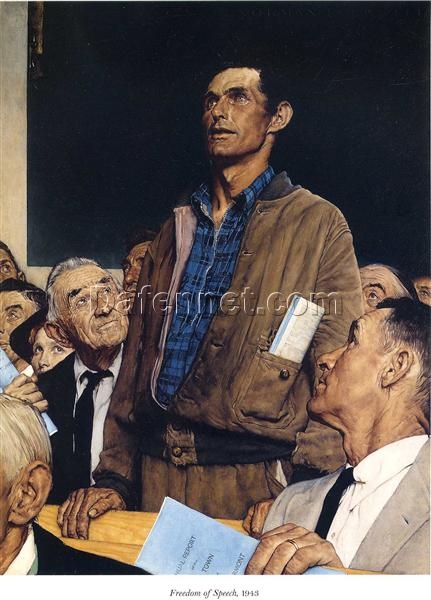 Dafen Village Presents: Inspired by 1943 Norman Rockwell’s ‘Freedom of Speech’ – Four Freedoms Series Oil Canvas Artwork