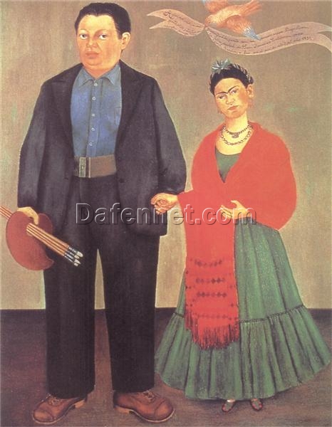 Custom Oil Painting Inspired by Frida Kahlo’s Frieda and Diego Rivera – Hand-Painted Naïve Art Reproduction from DaFen Village Studio | Mexican Fine Art Portrait for Home, Office, and Gallery Décor