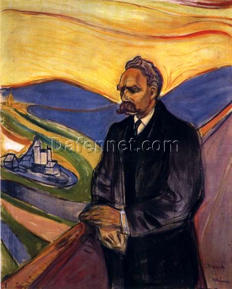 Custom Oil Painting Inspired by Edvard Munch’s Friedrich Nietzsche – Hand-Painted Portrait Reproduction from DaFen Village Studio | Expressionist Fine Art for Home, Office, and Library Décor