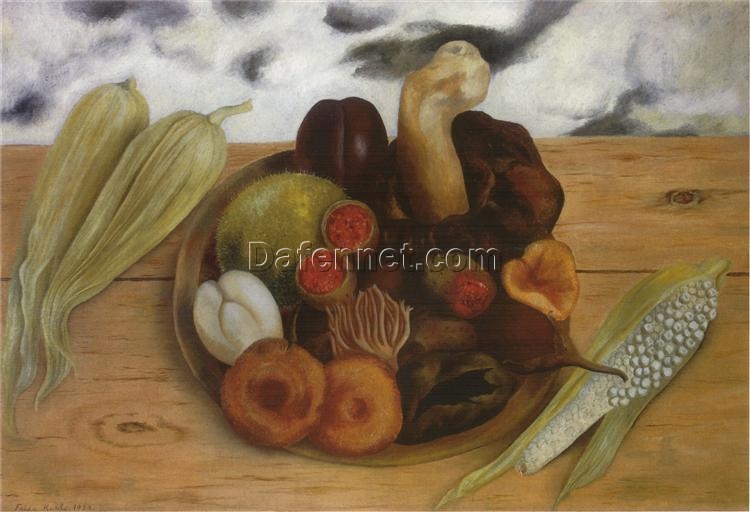 Custom Oil Painting Inspired by Frida Kahlo’s Fruits of the Earth – Hand-Painted Naïve Art Still Life Reproduction from DaFen Village Studio | Mexican Fine Art for Home, Kitchen, and Gallery Décor