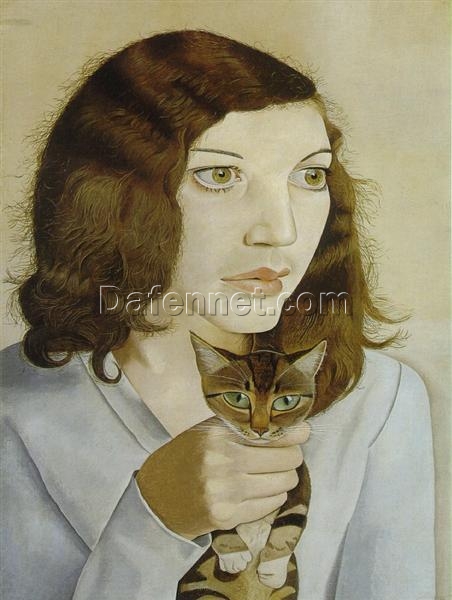 Authentic – Looking “Girl with a Kitten” Inspired Surrealist Portrait Artwork from Dafen Village – Great for Home Decor and Collection