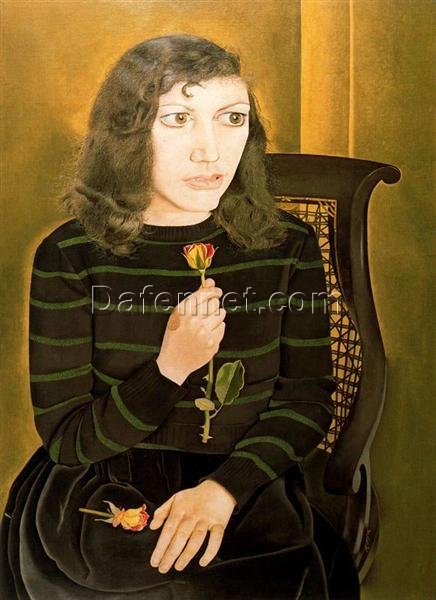 Authentic – Looking “Girl with Roses” Inspired Surrealist Artwork from Dafen Village – Perfect for Home Decor and Gallery Displays