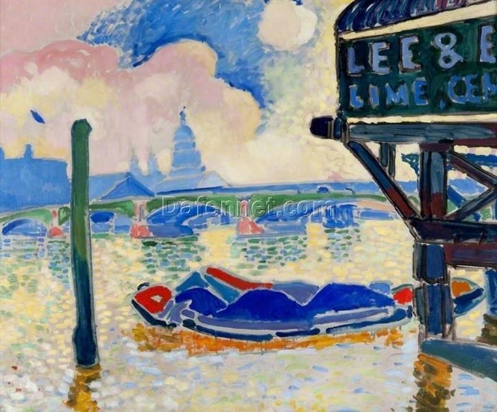 Fauvist Style ‘Barges on the Thames’ Oil Painting by Andre Derain Replica – A Mesmerizing Cityscape for Home Decor and Art Lovers