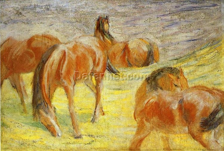 Franz Marc’s ‘Grazing Horses’ Inspired Hand – painted Oil Canvas – Perfect for Decorating Living Rooms in Dafen Village Style