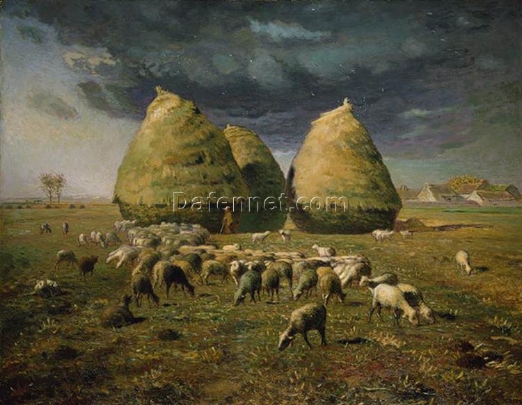 High-Quality Reproduction of Jean-Francois Millet’s 1873 “Haystacks Autumn” – Realist Landscape Oil Painting from Renowned Dafen Village Studios for Art Collectors