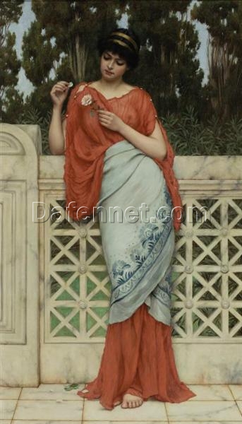 Captivating Hand – painted Oil Reproduction of ‘He Loves Me, He Loves Me Not’ INSPIRED BY John William Godward’s 1896 Neoclassical Genre Painting, from Dafen Village for Art Enthusiasts and Neoclassical Art Lovers