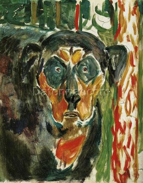 High-quality ‘Head of a Dog’ Expressionist Inspired Oil Painting by Edvard Munch – Direct from Dafen Village Studios for Art Aficionados