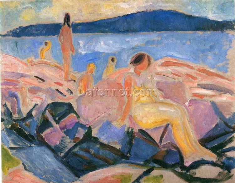 Edvard Munch’s ‘High Summer II’ Expressionist Style Hand-painted Oil Canvas – Ideal for Creating a Serene and Invigorating Atmosphere in Your Space