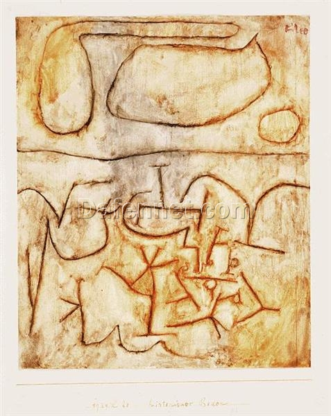 Unique Reproduction of Paul Klee’s ‘Historic Ground’ – Expressionist Landscape Inspired Oil on Paper, Made in Dafen Village