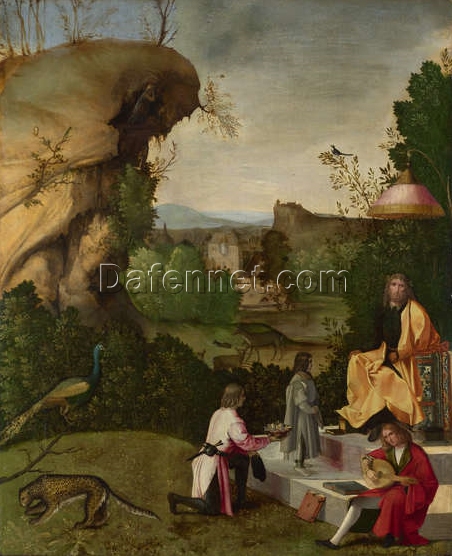 Authentic – Looking Reproduction of Giorgione’s ‘Homage to a Poet’ – Handmade High Renaissance Genre Oil Painting on Panel by Dafen Village Artisans