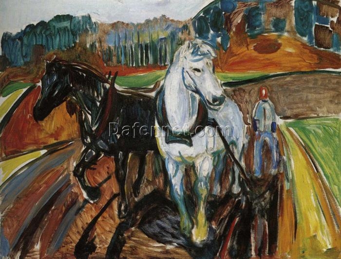 Edvard Munch’s ‘Horse Team’ Expressionist Style Hand-painted Oil Canvas – Ideal for Creating a Dynamic and Energetic Atmosphere in Your Space