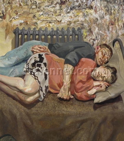 Exquisite Replica of Lucian Freud’s 1992 ‘Ib and her Husband’ – Expressionist Genre Oil Painting from Dafen Village