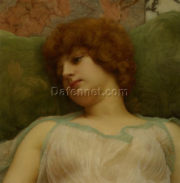 Custom – made Oil Painting of ‘Idle Moments’ in the Vein of John William Godward’s 1895 Neoclassical Style, Created in Dafen Village for Home Decorators Craving a Unique Neoclassical Accent for Their Study or Office Spaces