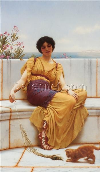 Exquisite Hand – painted Oil Reproduction of ‘Idleness’ INSPIRED BY John William Godward’s 1900 Neoclassical Portrait, from Dafen Village for Art Aficionados and Neoclassical Art Lovers