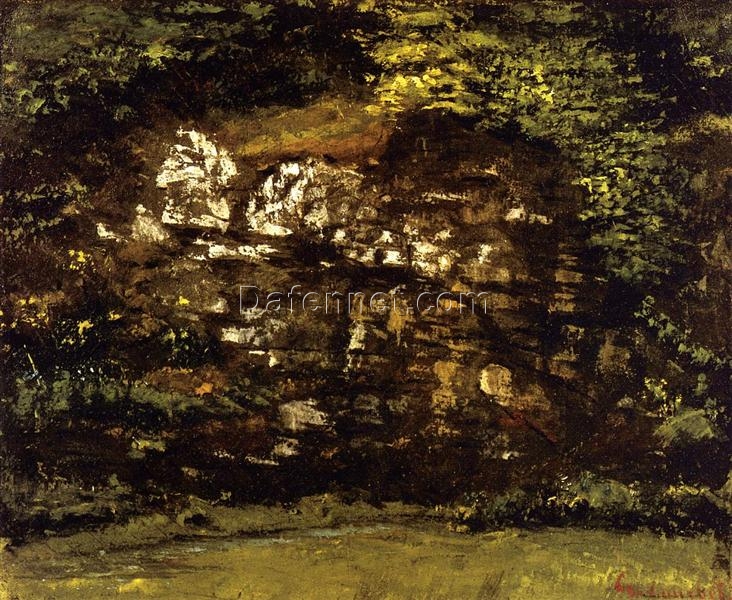 Charming c.1860 Gustave Courbet ‘In the Woods’ Realist Oil on Canvas Landscape – 38.1×46.4 cm, Inspired by Private Collection Treasure, Ideal for Art Aficionados and Nature Lovers