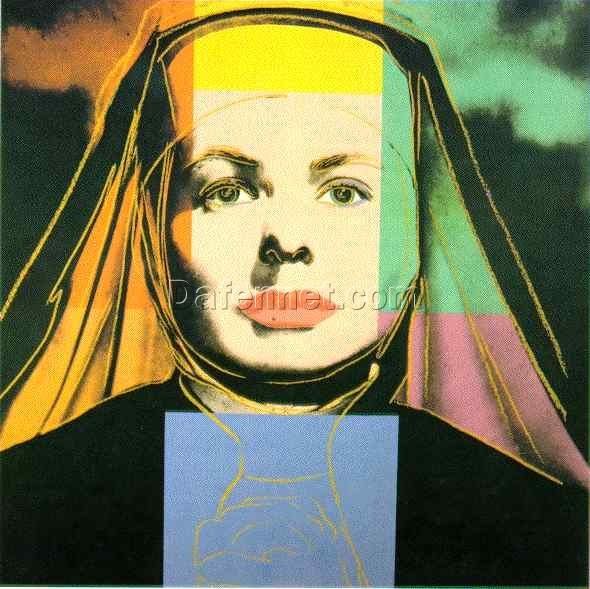 Exquisite Handmade Oil Painting Replica of Andy Warhol’s 1983 Pop Art ‘Ingrid Bergman as the Nun’ Portrait for Art Aficionados and Movie Buffs