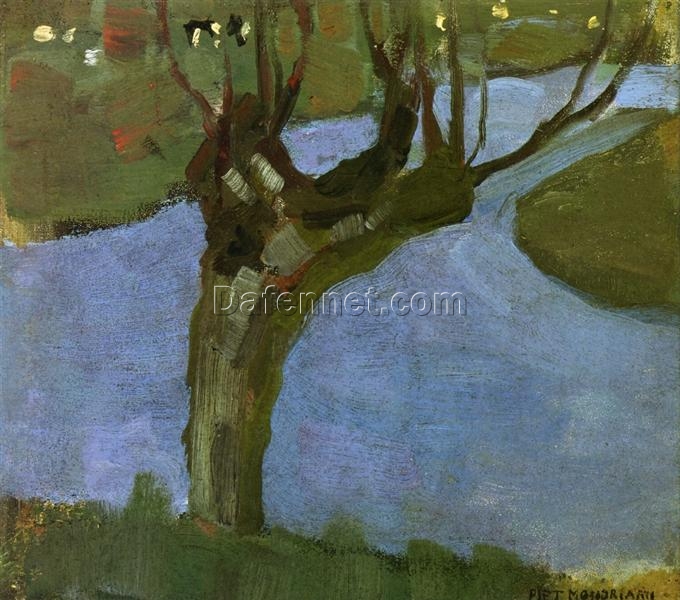 Exquisite Hand – Painted Replica of Piet Mondrian’s “Irrigation Ditch with Mature Willow” Inspired by Early 1900s Impressionist Landscape for Art Aficionados in [City Name]