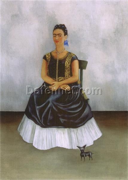 Custom Oil Painting Inspired by Frida Kahlo’s Itzcuintli Dog with Me – Hand-Painted Naïve Art Self-Portrait Reproduction from DaFen Village Studio | Mexican Fine Art for Home, Office, and Gallery Décor