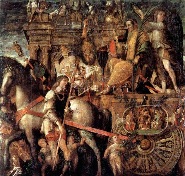 Authentic – Looking Reproduction Inspired by Mantegna’s ‘Julius Caesar on a triumphal car’ (1490 – 1506) – Handmade High Renaissance History Oil Painting on Canvas by Dafen Village Artisans