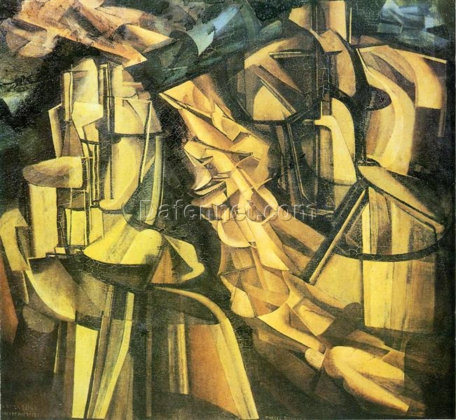 High – Quality Replica of Marcel Duchamp’s 1912 ‘King and Queen surrounded by swift nudes’ – Cubist & Futurist Figurative Oil Painting on Canvas by Dafen Village Studio